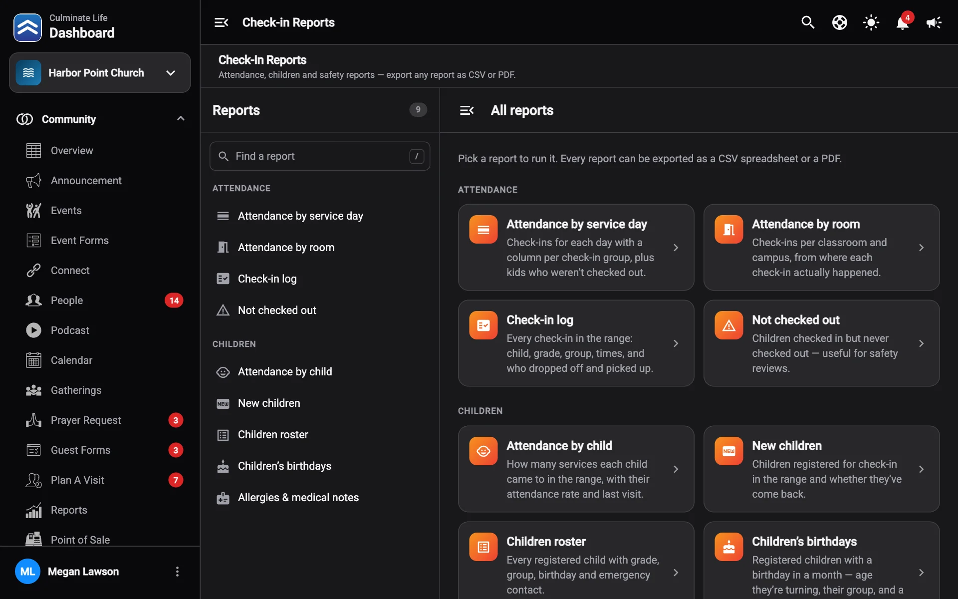 Check-in reports