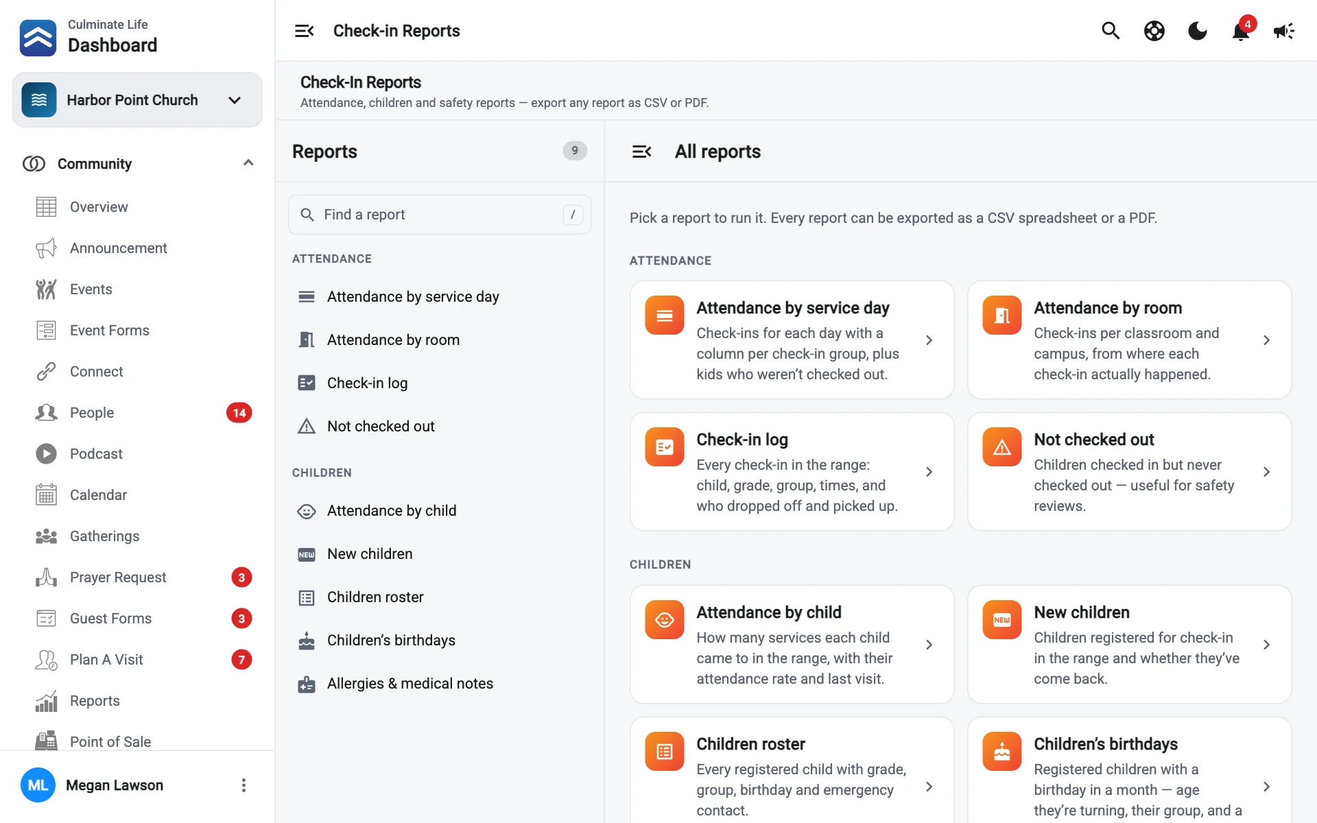 Check-in reports