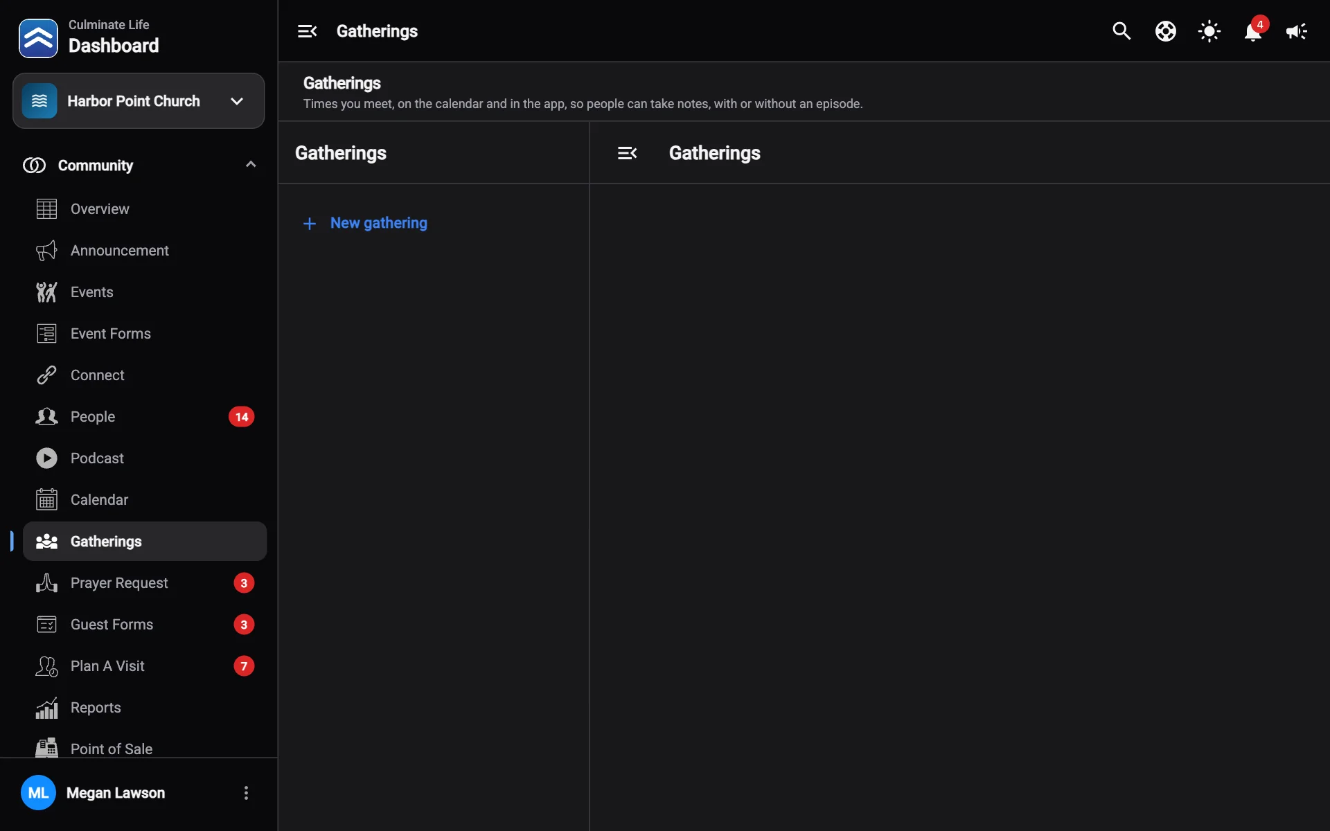 A gathering open on its Setup tab