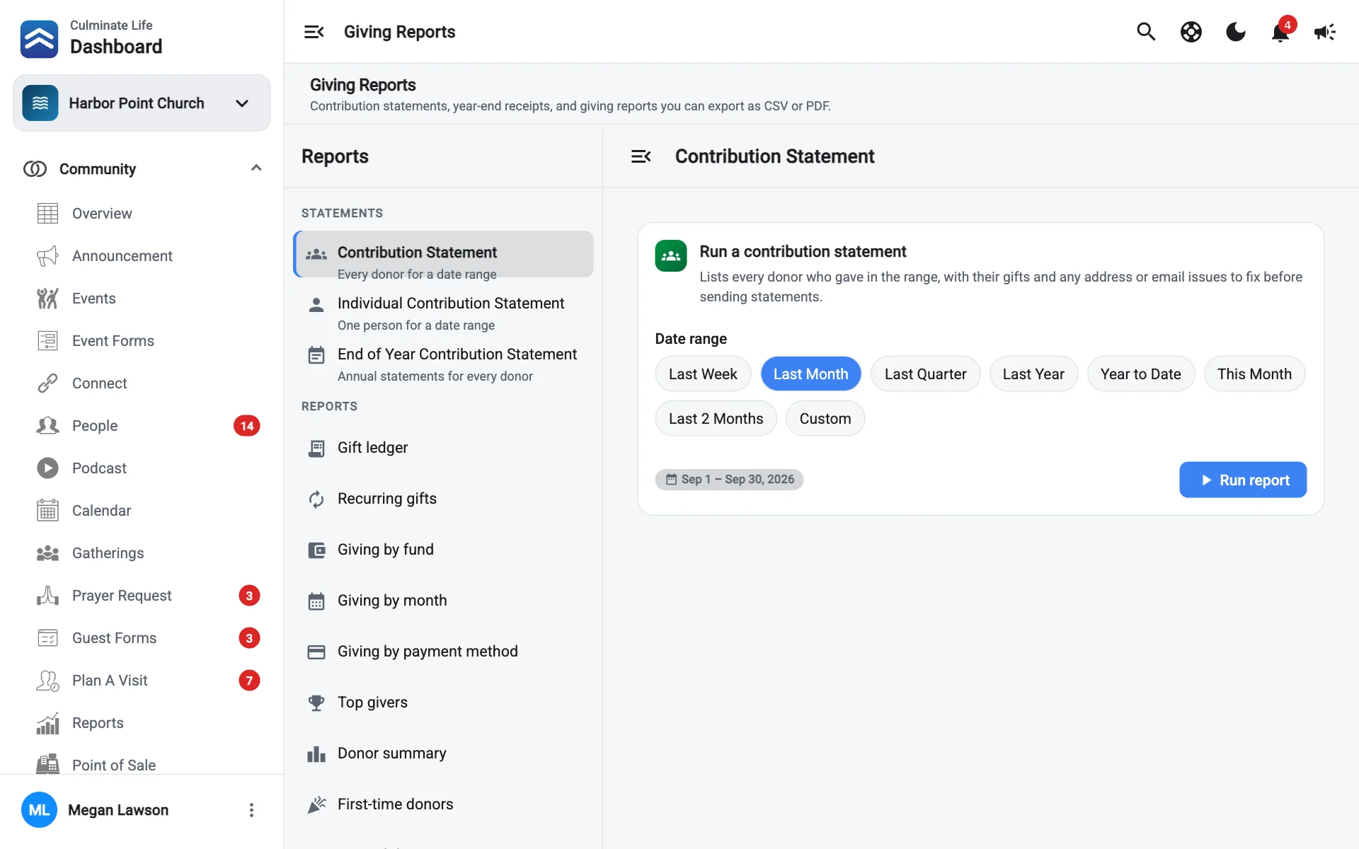 Giving reports