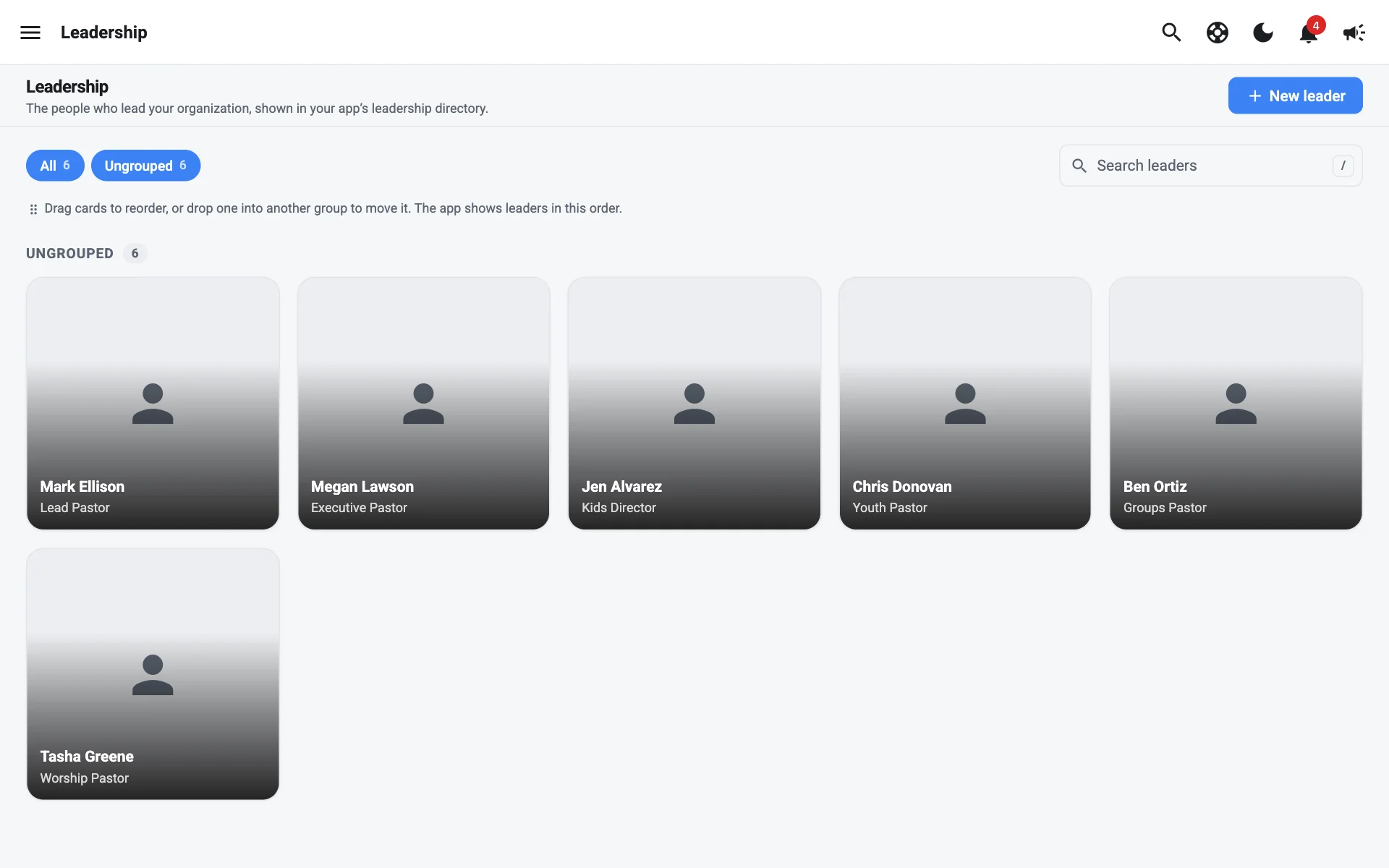 The Leadership directory grouped by team