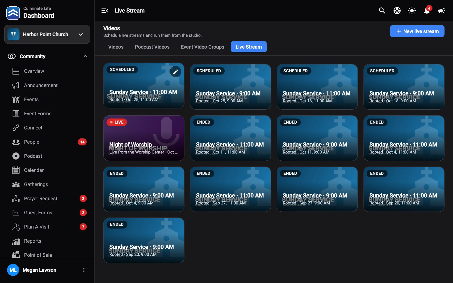 The Live stream tab with scheduled streams