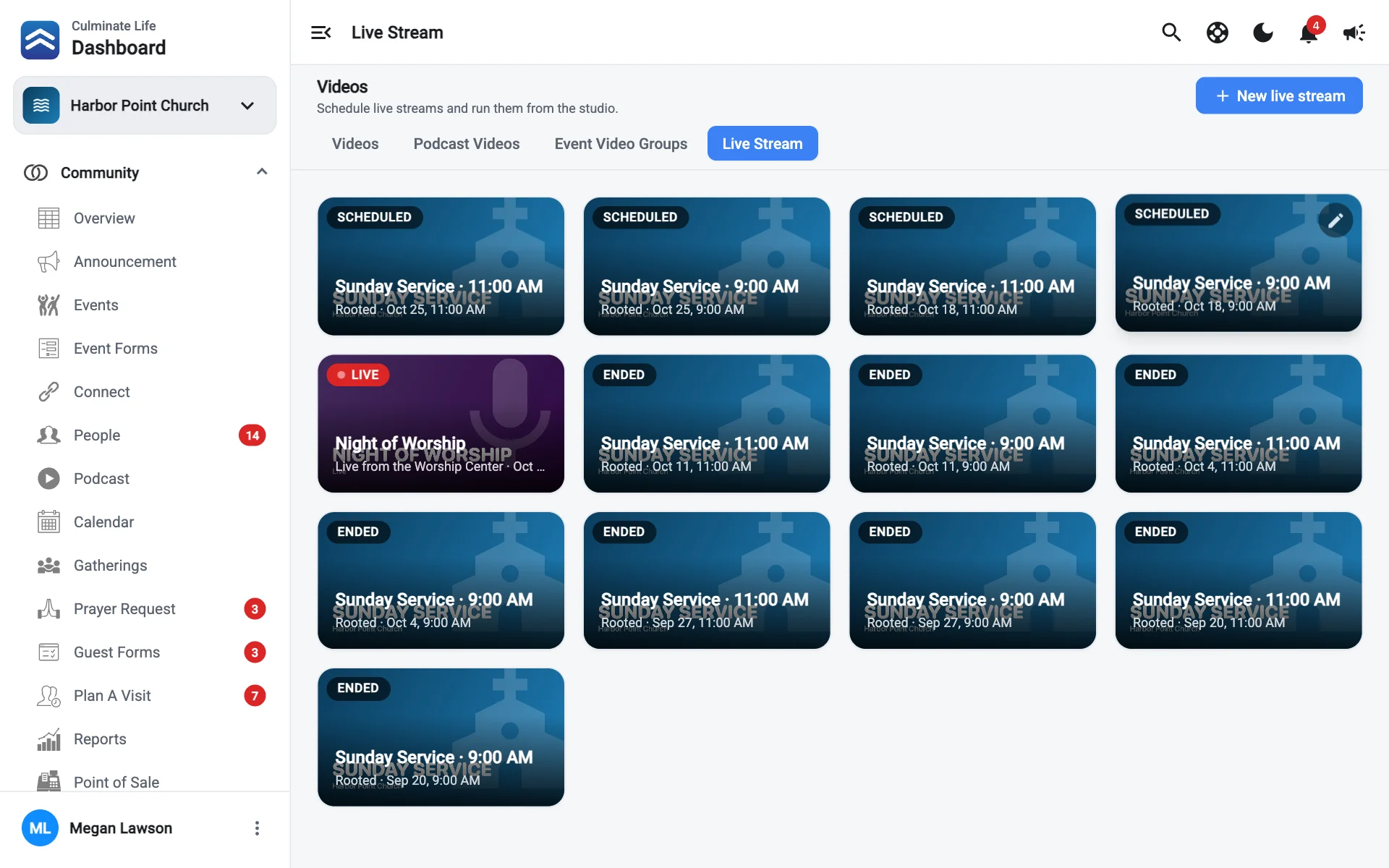 The Live stream tab with scheduled streams