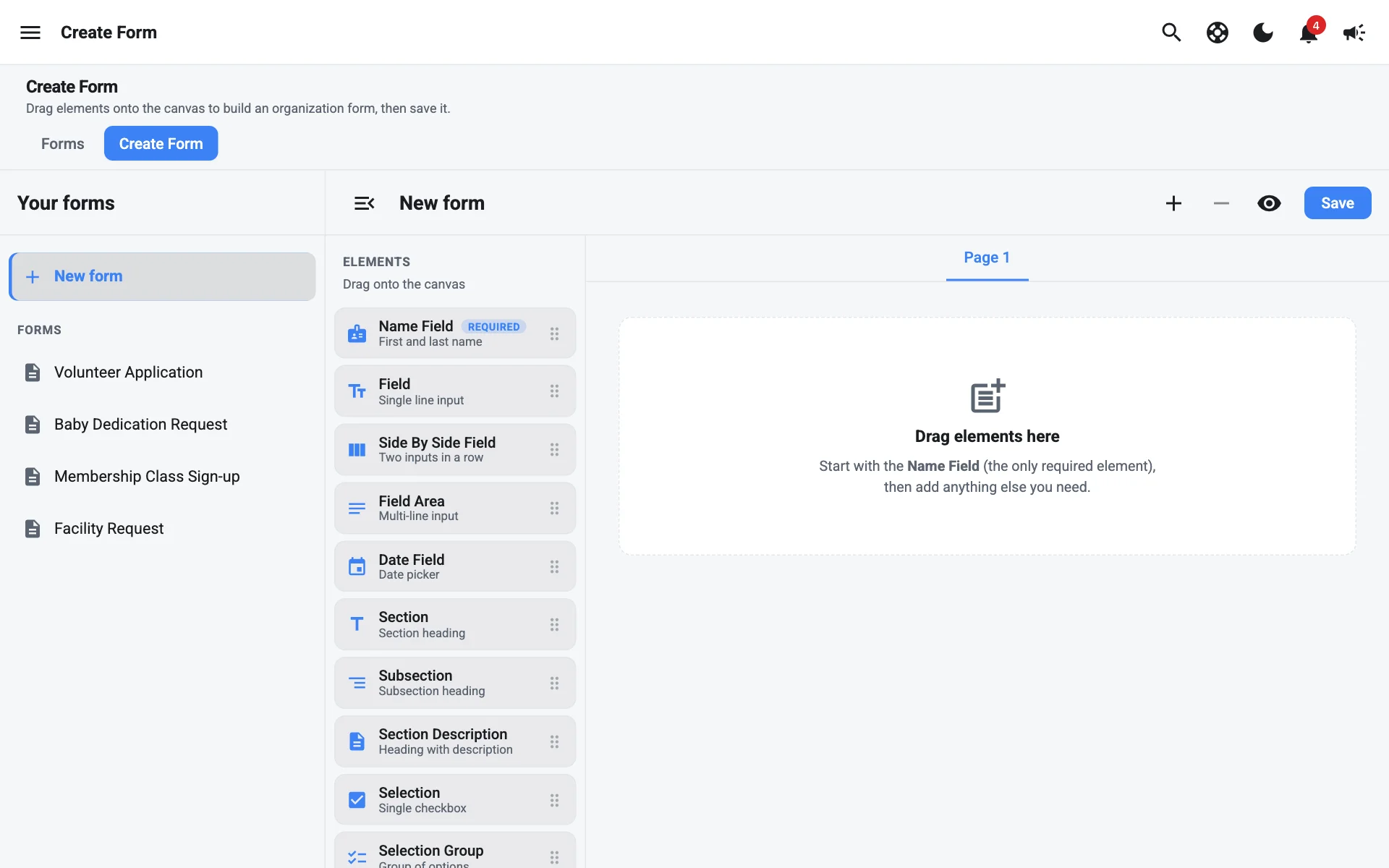 Building an organization form