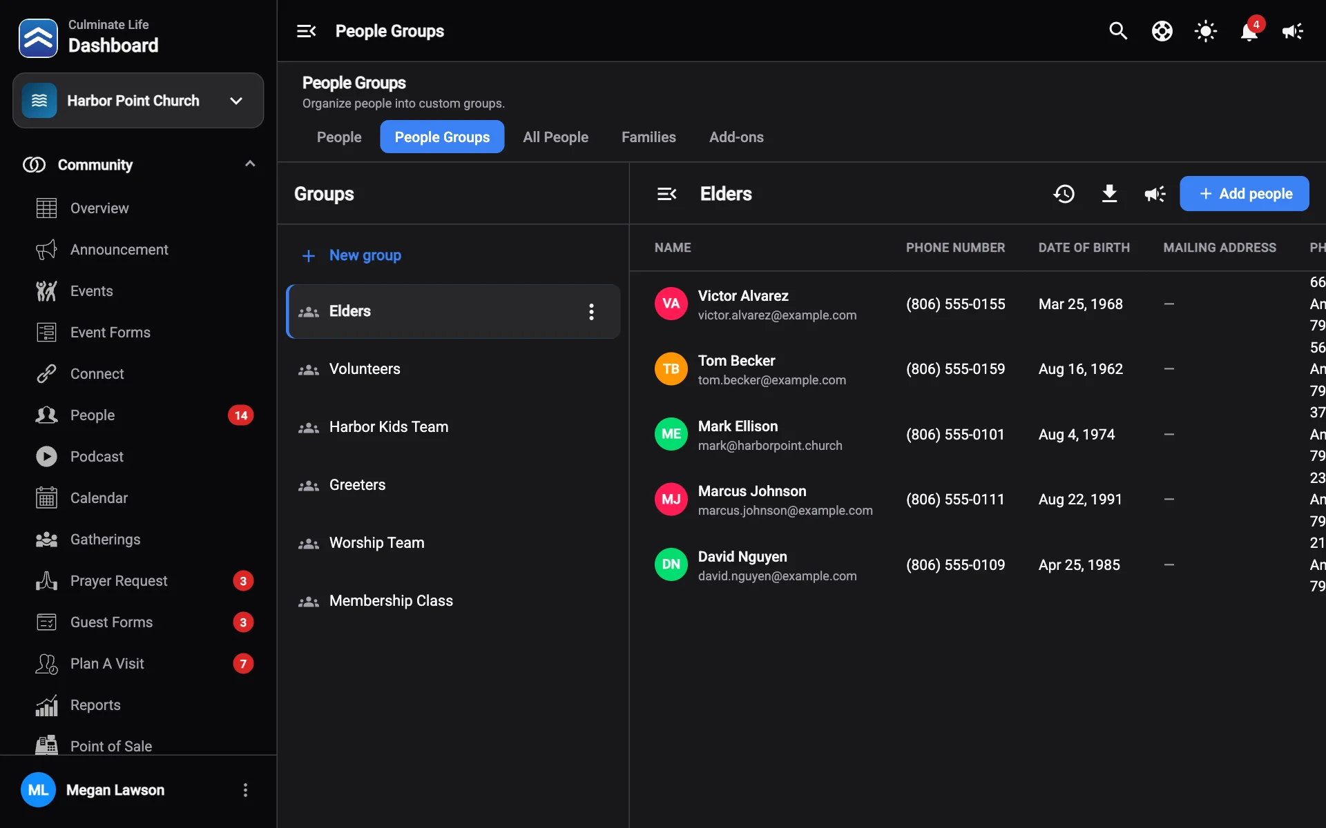 People groups with the list of groups on the left