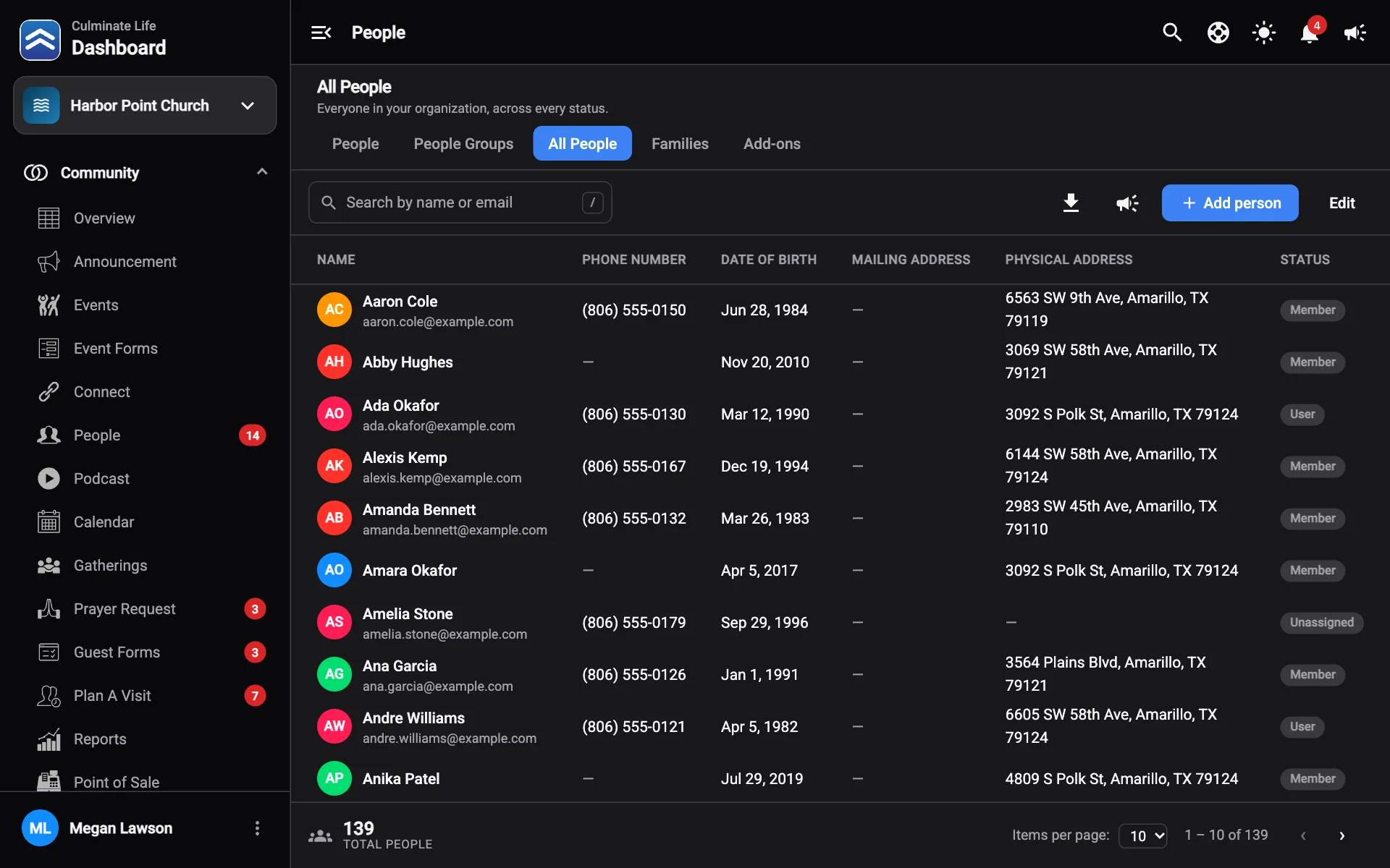 The Create person dialog