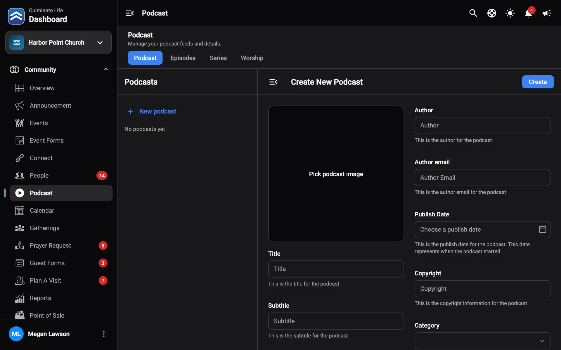 The Podcast tab with podcast details