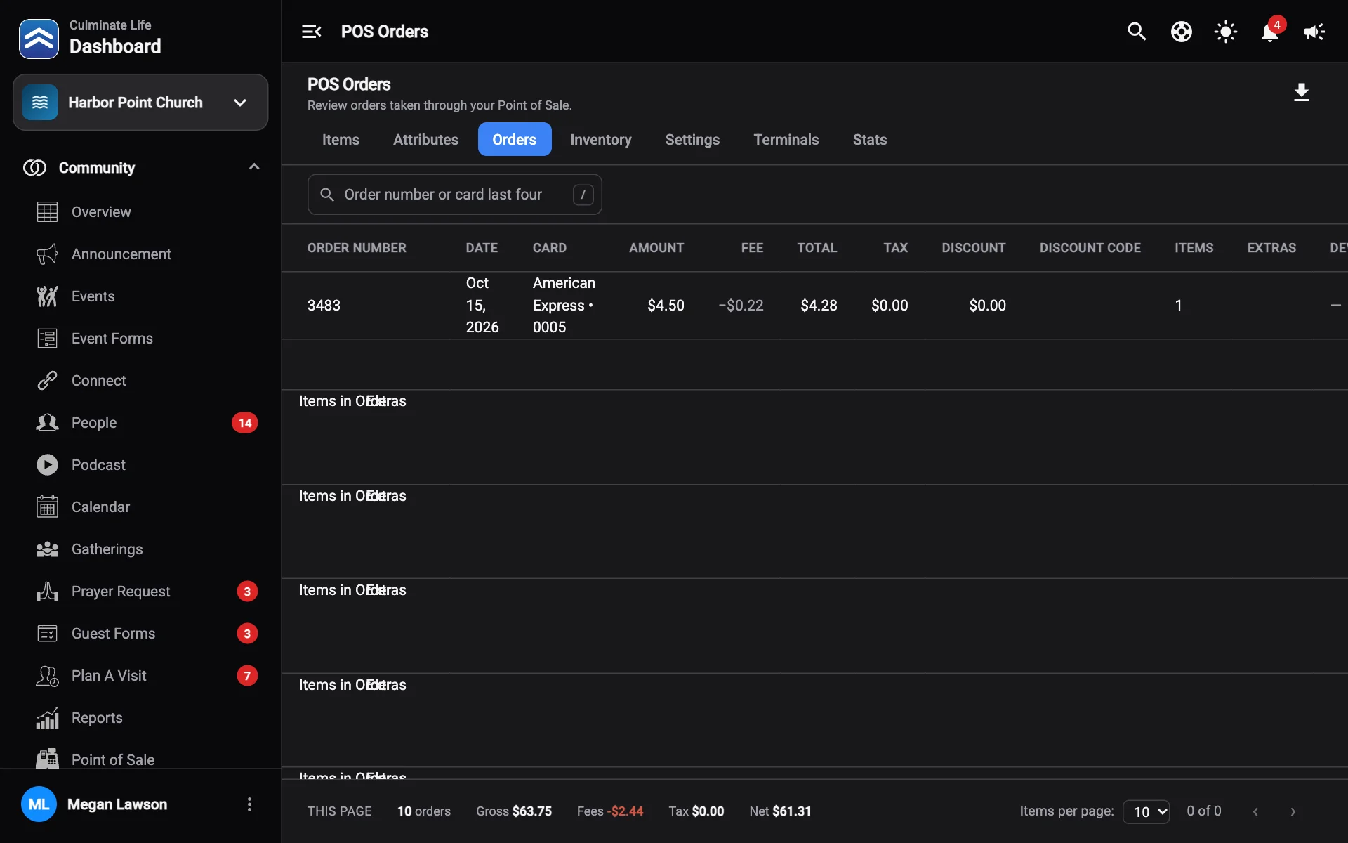 POS orders list