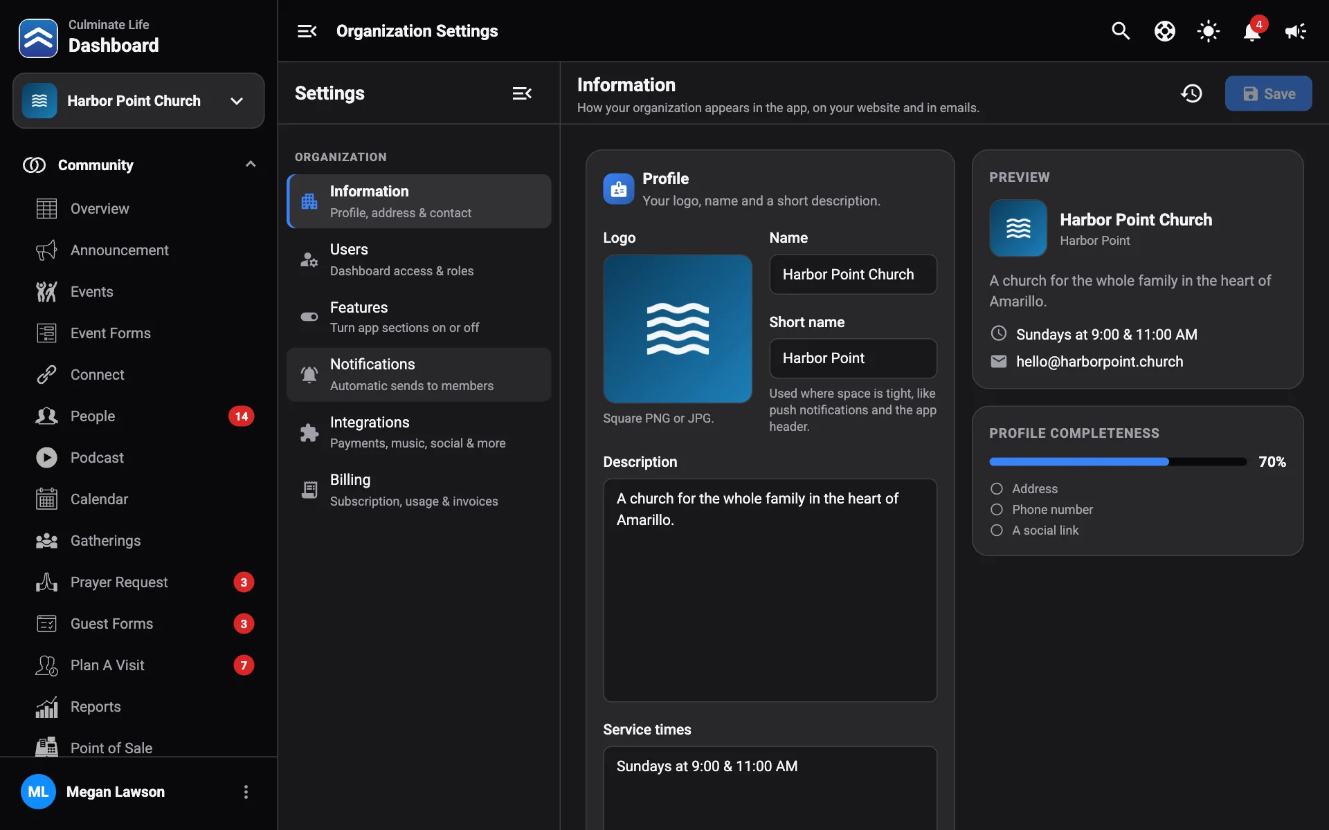 Organization information settings