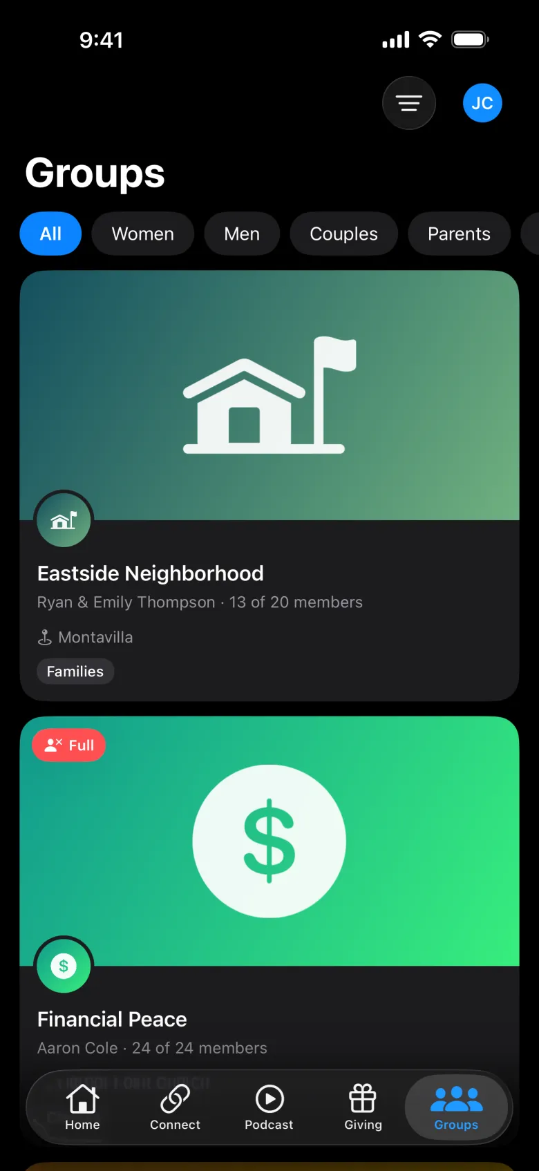 Groups, a group chat, and a group leader’s view