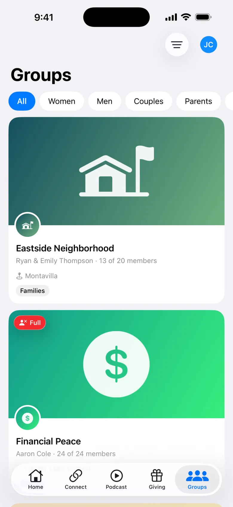 Groups, a group chat, and a group leader’s view