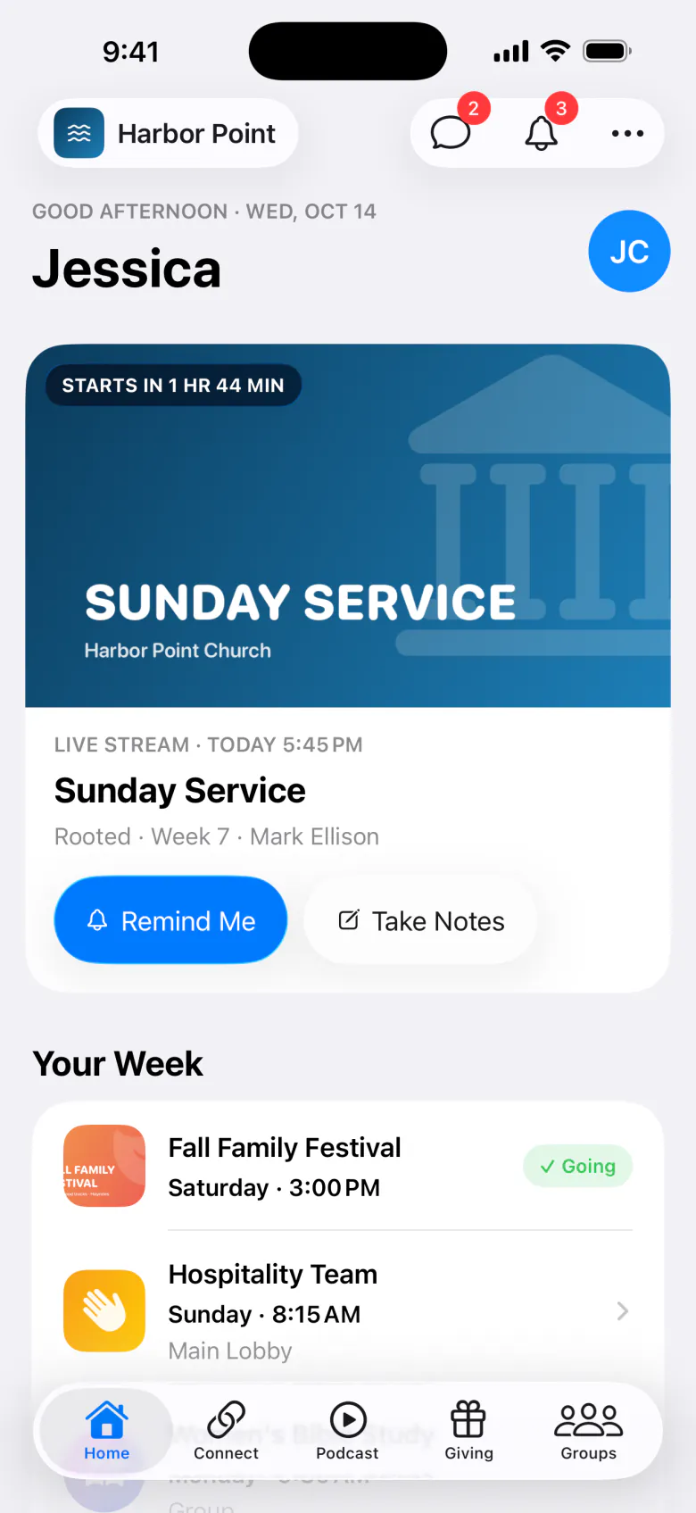 The Home tab, with what’s happening now and the latest news